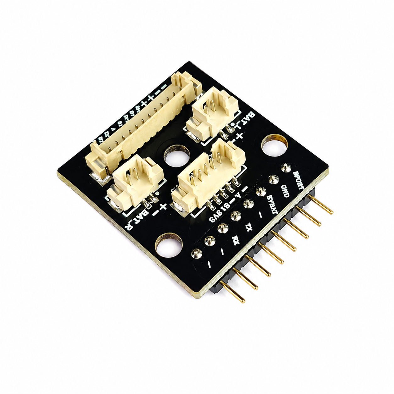 Angled view of Radiomaster Pocket Connection Board with JST connectors and pin header