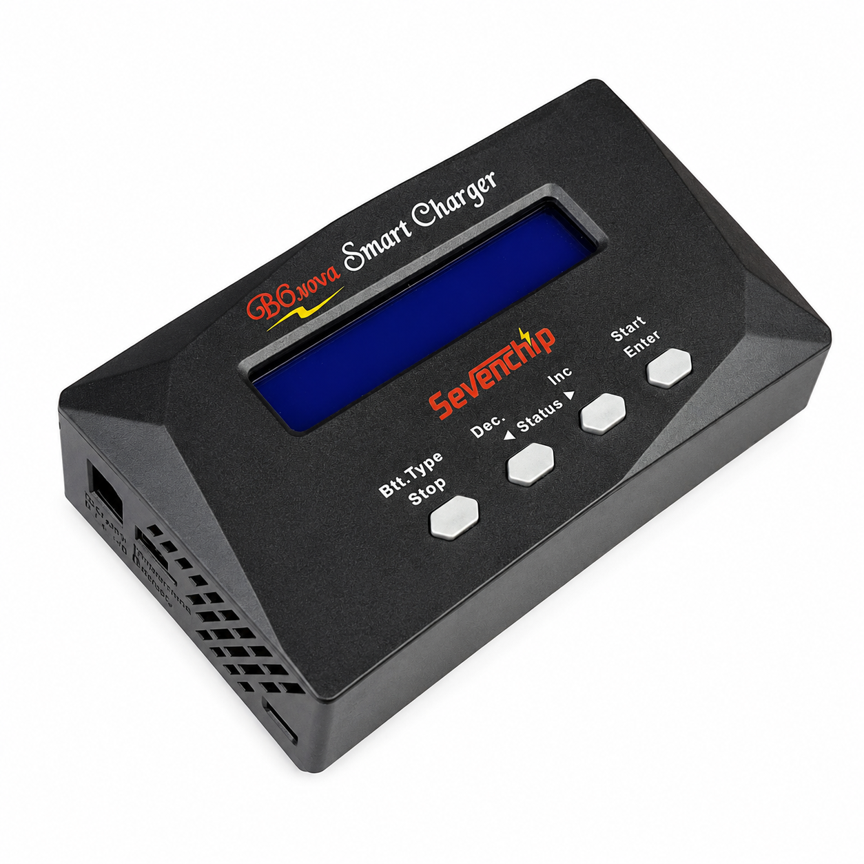 Front display and control buttons of Sevenchip B6 Nova charger