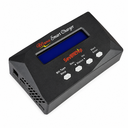 Front display and control buttons of Sevenchip B6 Nova charger