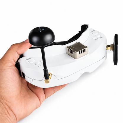 Side view of Skyzone SKY020 OLED FPV goggles shown in hand