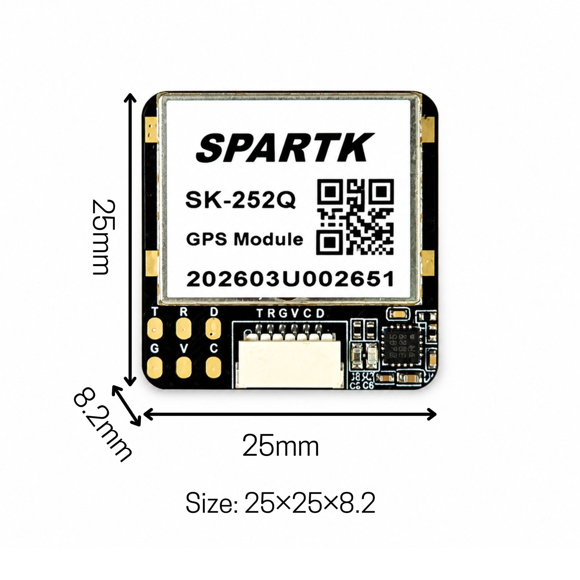 Dimensions of SPARTIK SK-252Q M10 GPS Module with QMC5883L compass for drone applications