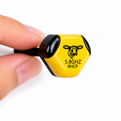 Close-up of SpeedyBee 5.8GHz SMA Antenna V2 with yellow housing