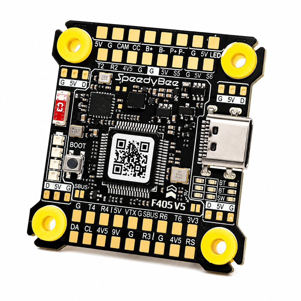 Back view of SpeedyBee F405 V5 Flight Controller for FPV racing and freestyle drones