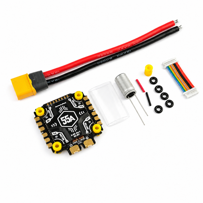 Angled view of SpeedyBee F405 V5 OX32 55A 4 in 1 ESC stack