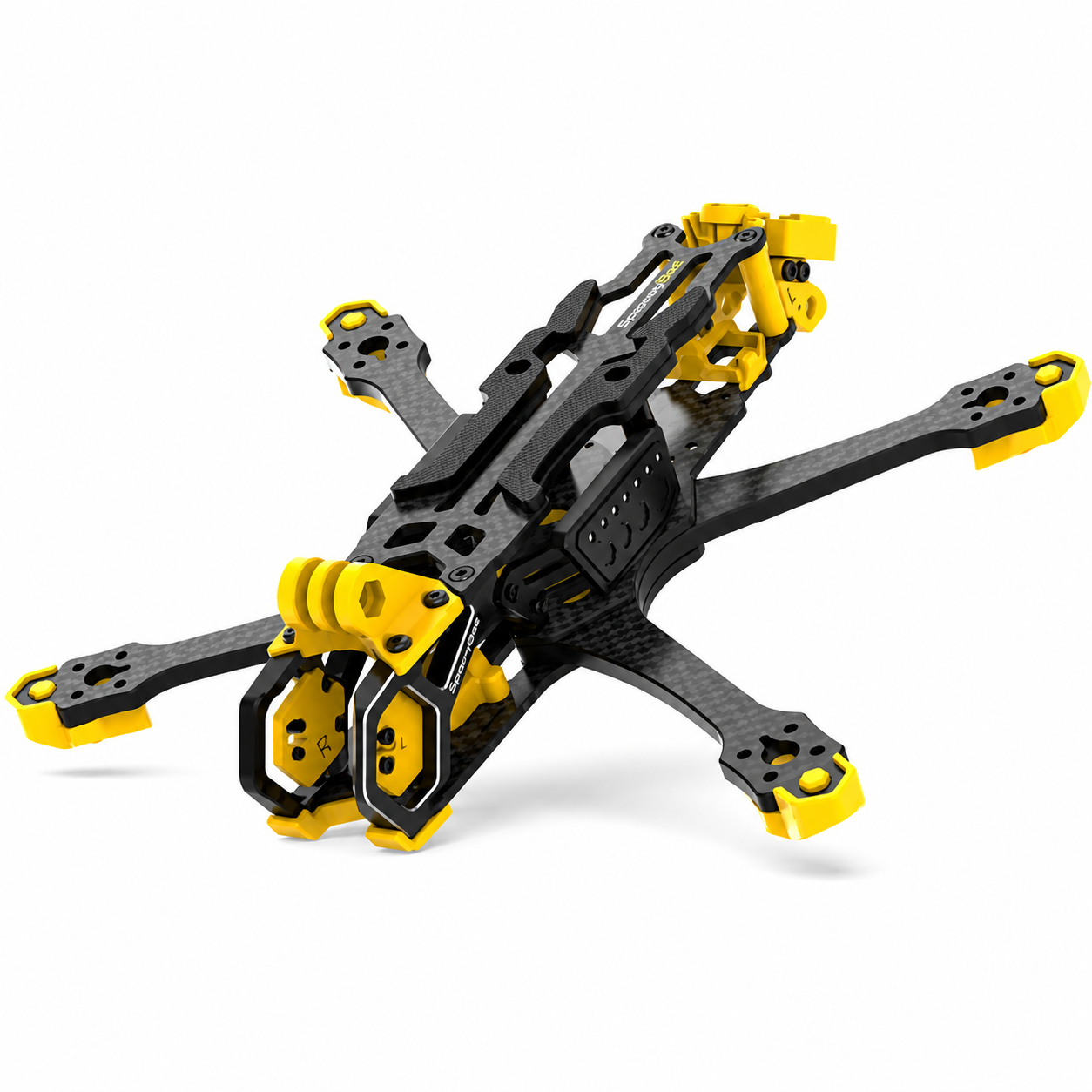 Angled view of SpeedyBee Master 5 V2 O3 carbon fiber FPV frame