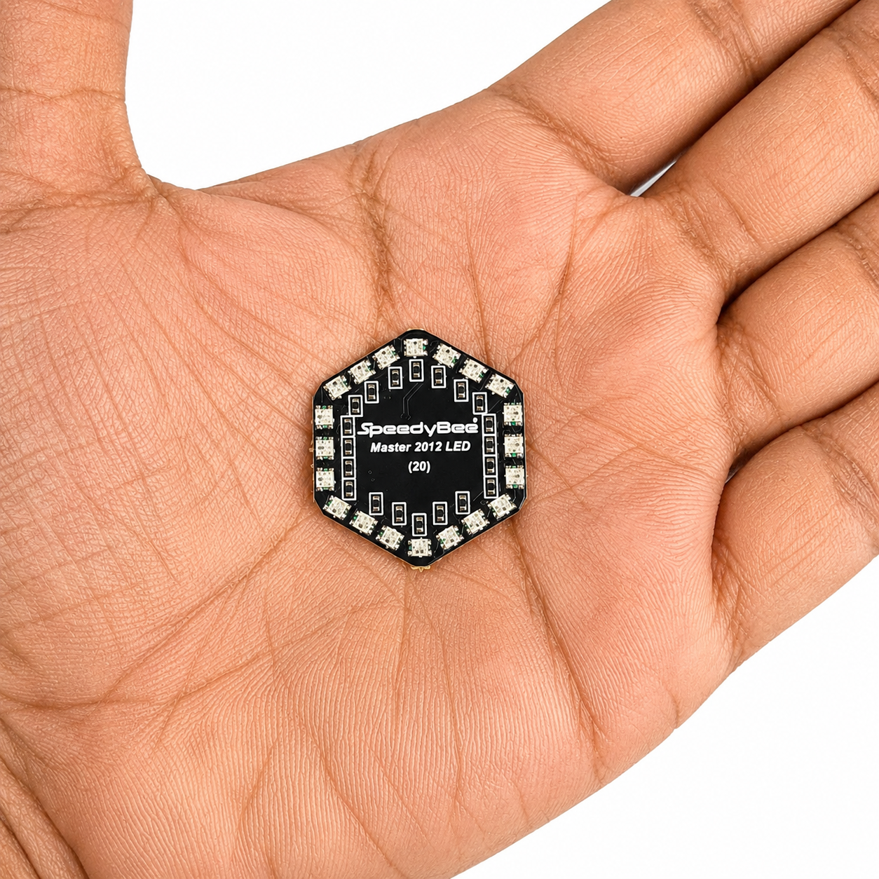SpeedyBee Master5 V1 V2 RGB LED board shown in hand