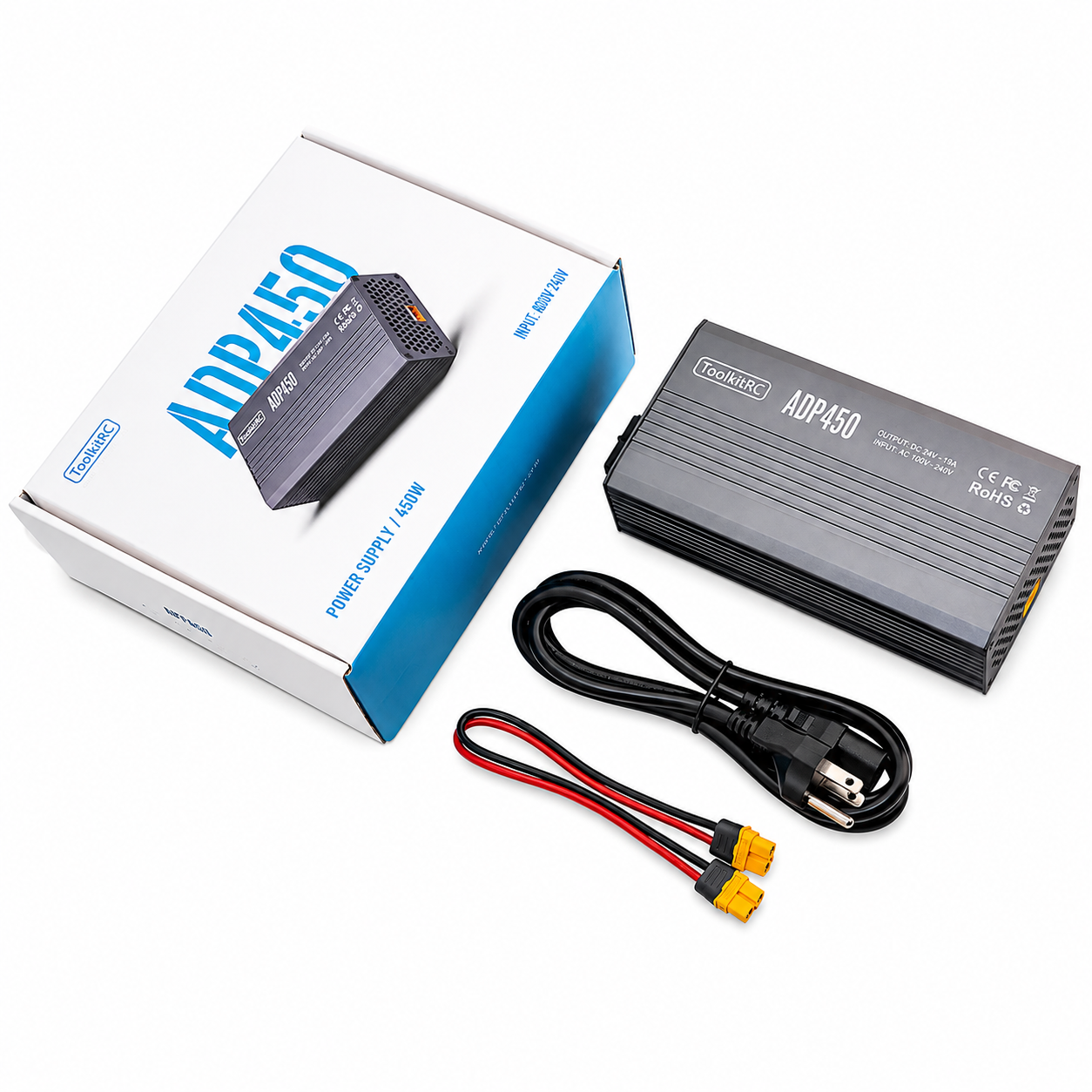 ToolkitRC ADP450 retail box packaging and included accessories
