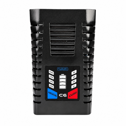 Vertical standing view of ToolkitRC C6 battery charger
