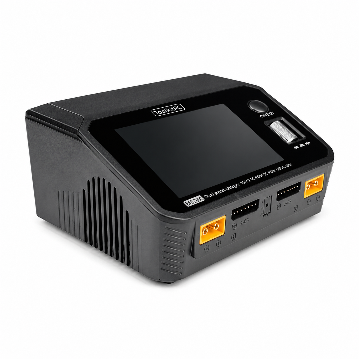 Angled view of ToolkitRC M6DAC battery charger