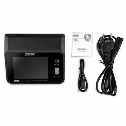 ToolkitRC M6DAC charger package contents with cables and accessories