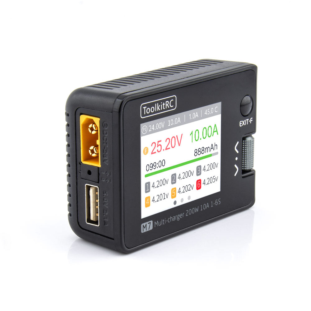 Side profile of ToolkitRC M7 balance charger