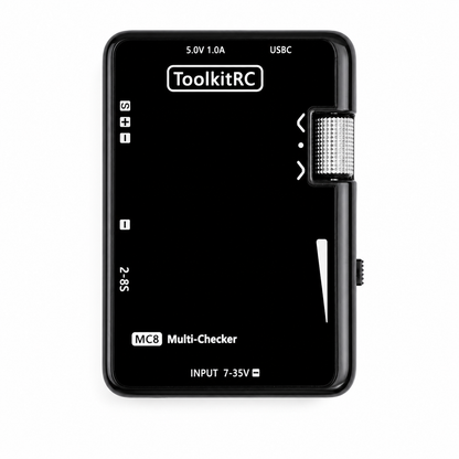 Back panel and ports of ToolkitRC MC8 battery checker