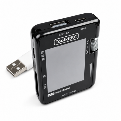 Side profile of ToolkitRC MC8 battery multi checker