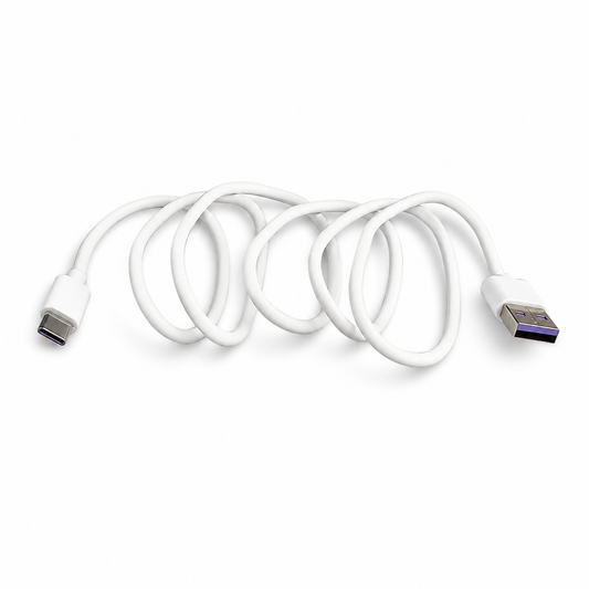 USB A to USB Type-C Charging and Data Cable White Front View