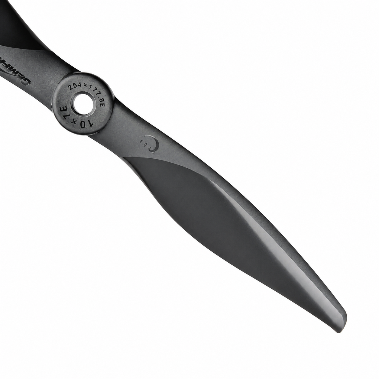 Side profile of Vortex 10×7E glass fiber nylon propeller showing slim aerodynamic blade design.