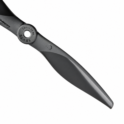 Side profile of Vortex 10×7E glass fiber nylon propeller showing slim aerodynamic blade design.