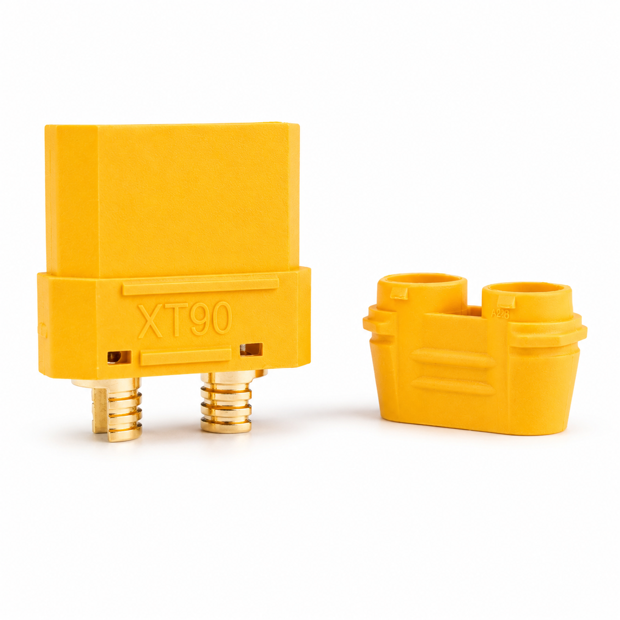 Amass XT90 female connector with housing cap and terminals.